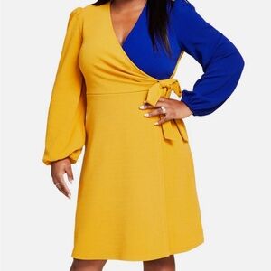 KASPER BLUE AND YELLOW WRAP DRESS (never worn!)